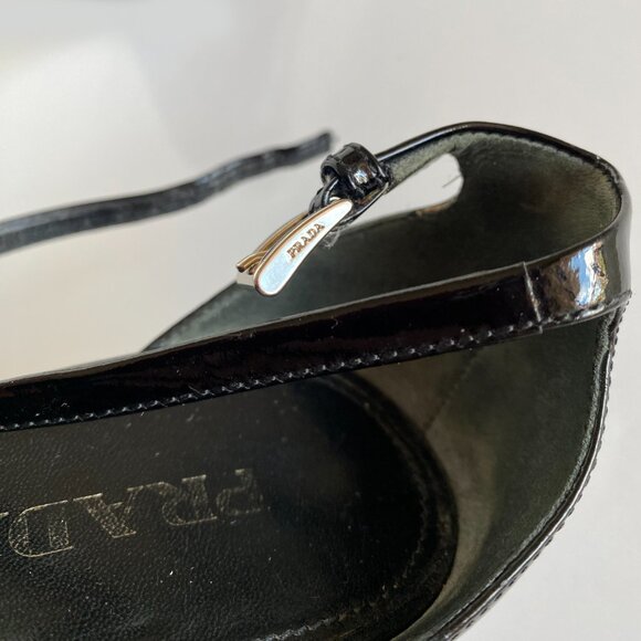 Prada Patent Leather Wedged Sandals Black Size 9.5 Vintage - Picture 7 of 15